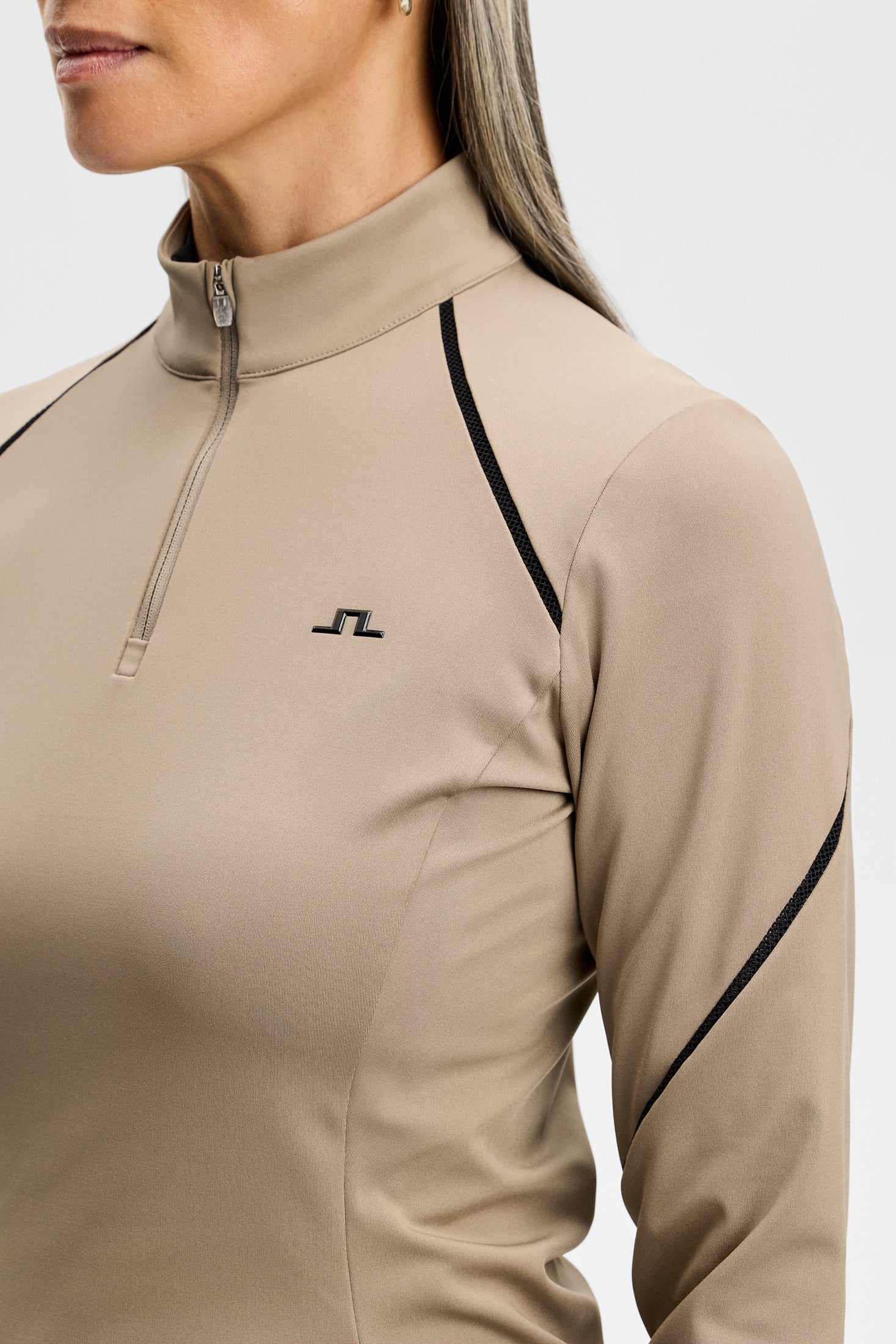 J.Lindeberg Alya Vent Quarter Zip Mid Layer für Damen Brindle (Dunkelbeige)