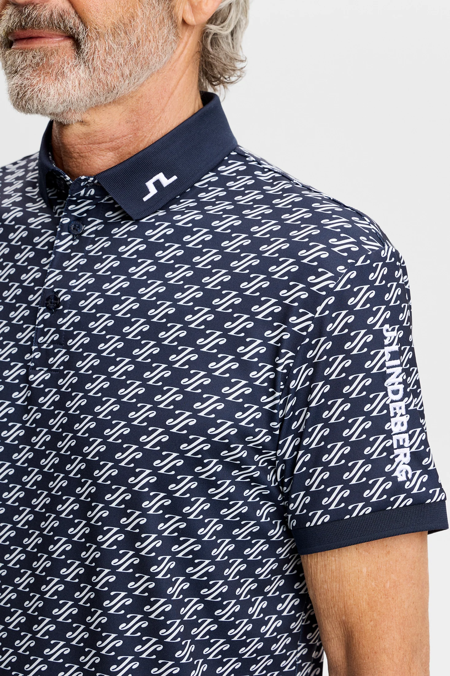 J.Lindeberg Tour Tech Print Polo Herren Cardi Jacquard S - JL Navy – Bild 5