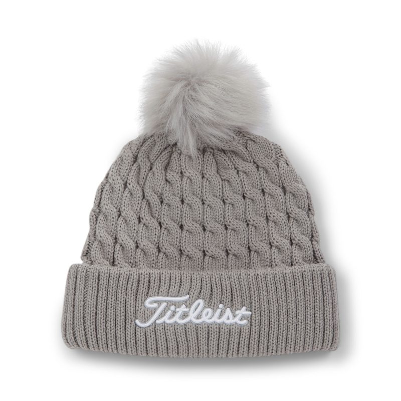 Titleist Cable Knit Pom Pom Wintermütze Grau/Weiss