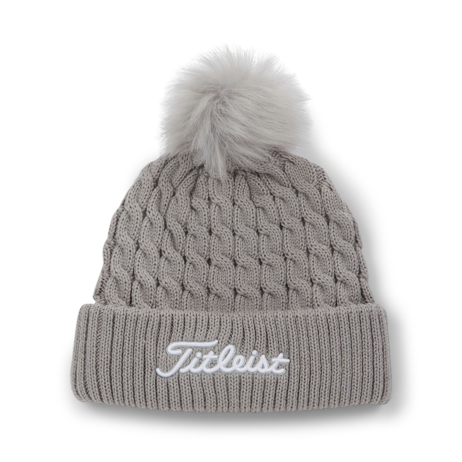 Titleist Cable Knit Pom Pom Wintermütze Grau/Weiss