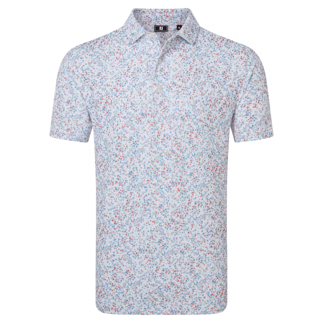 Footjoy Florales Wasserfarben Piqué Polo für Herren Weiß/Blau/Rot