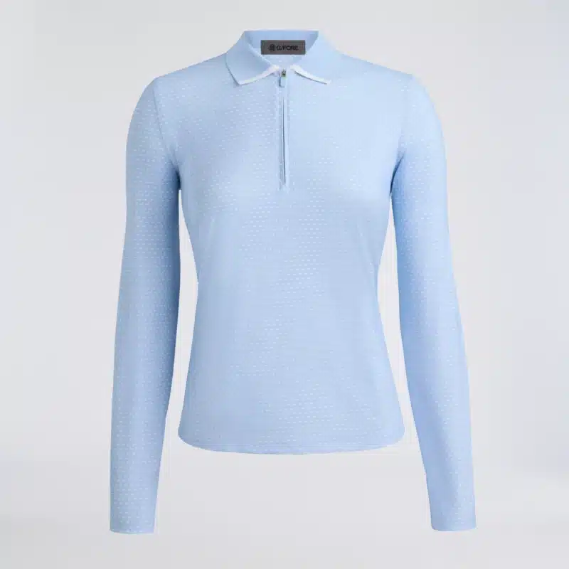 G/FORE GEO 2 SILKY TECH NYLON LONG SLEEVE 1/4 ZIP POLO für Damen Hellblau/Weiß
