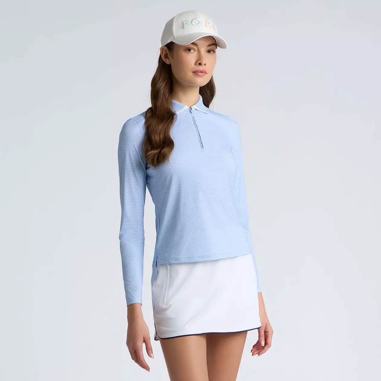 G/FORE GEO 2 SILKY TECH NYLON LONG SLEEVE 1/4 ZIP POLO für Damen Hellblau/Weiß – Bild 4