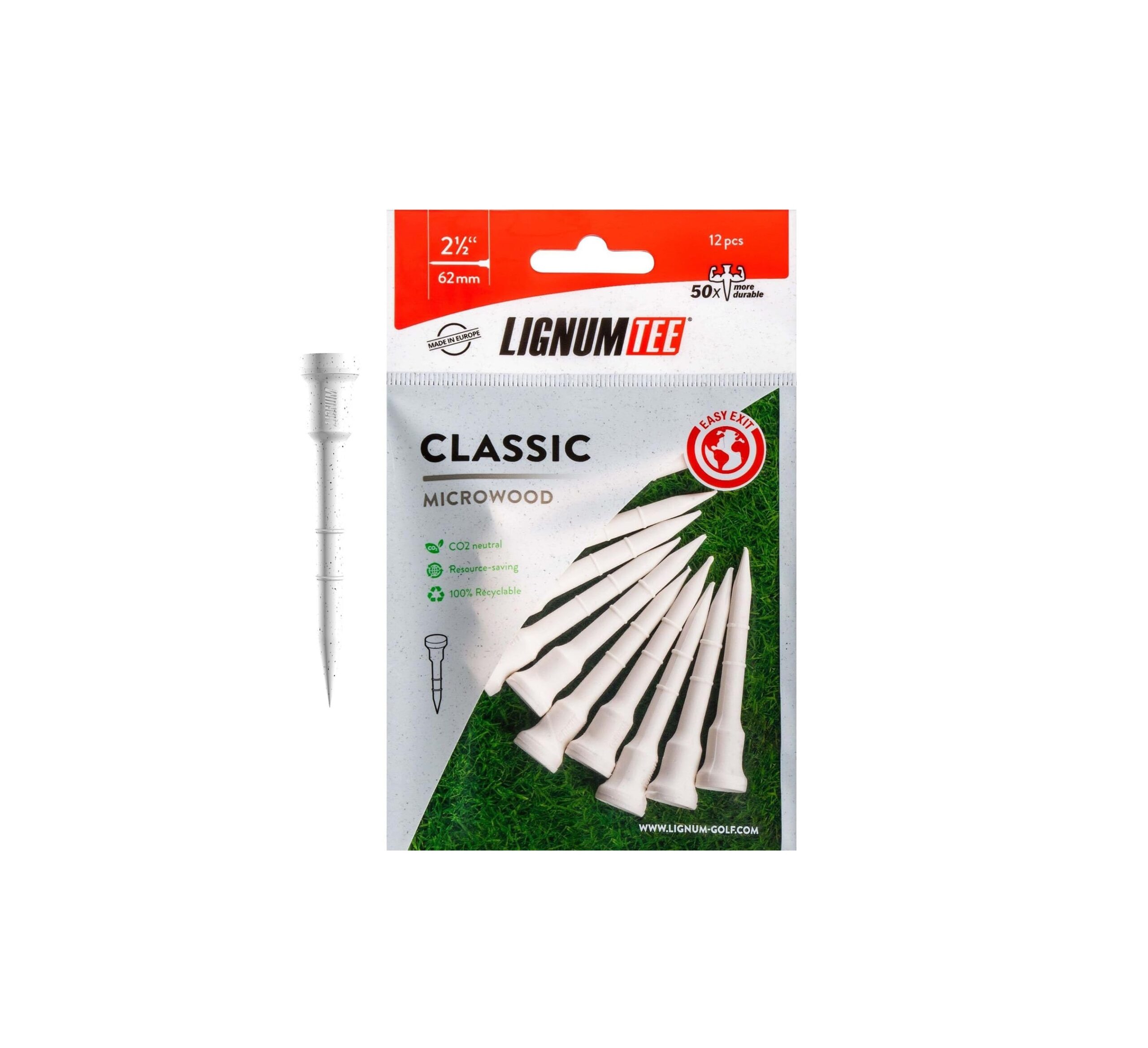 Lignum Tee Classic Microwood 2 1/2" – Rot (12 Stück)