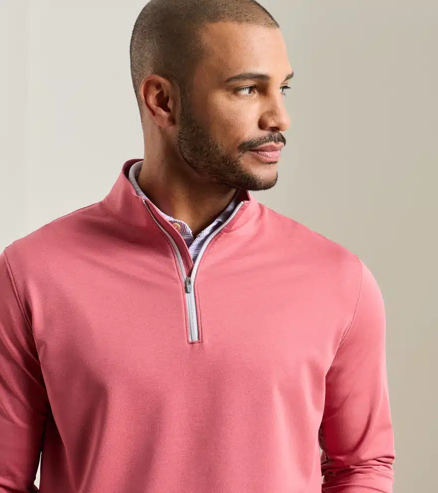 Peter Millar Perth Mélange Performance Quarter-Zip für Herren Rot Coral – Bild 5