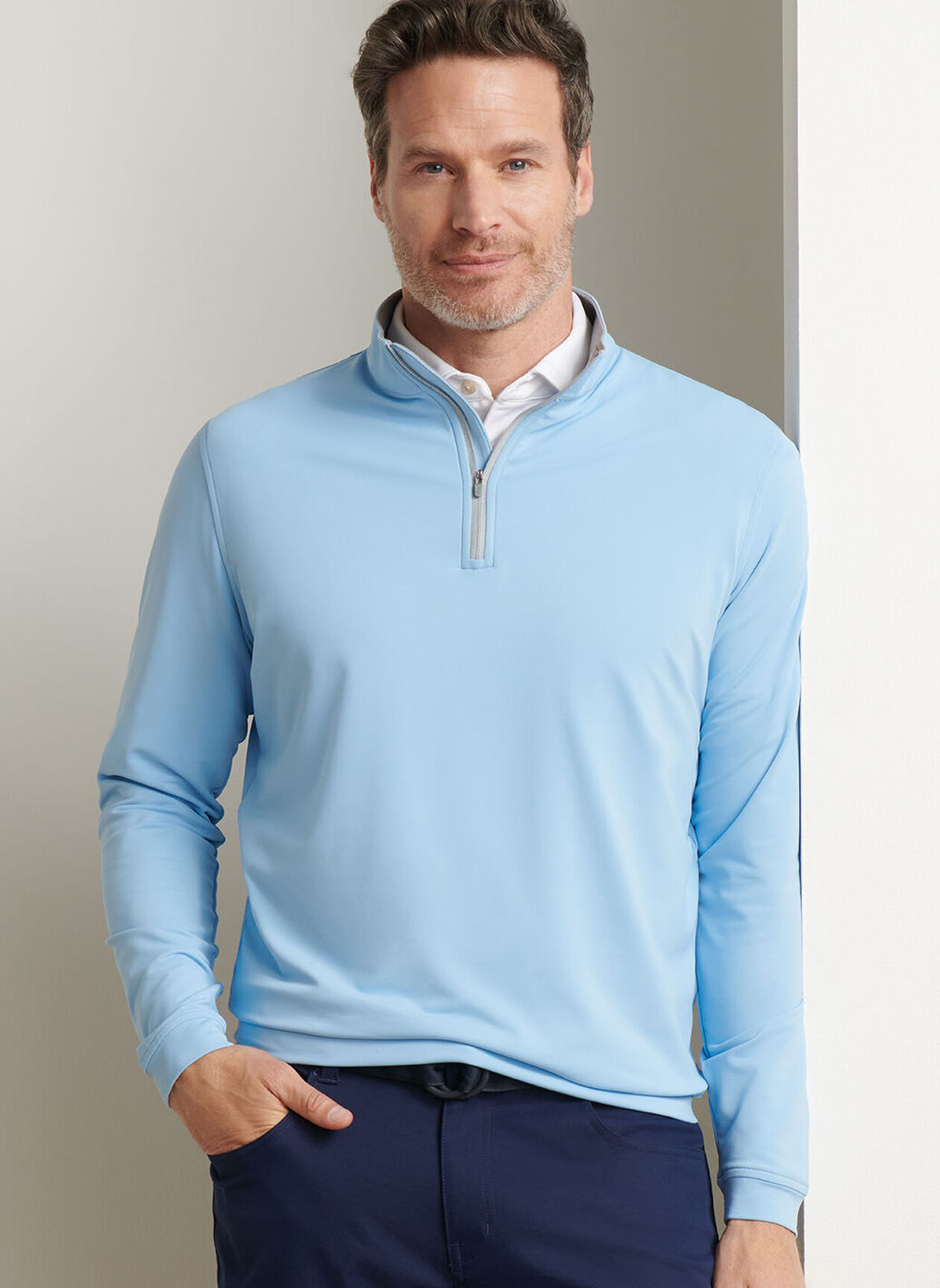 Peter Millar Perth Performance Quarter-Zip mit langen Arm für Herren hellblau – Bild 2