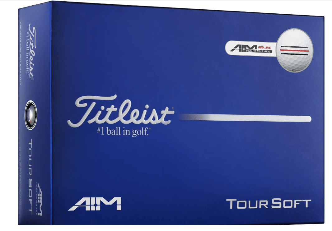 Titleist Tour Soft AIM 360 Red Linie 2026 Golfbälle 12 Stück weiß